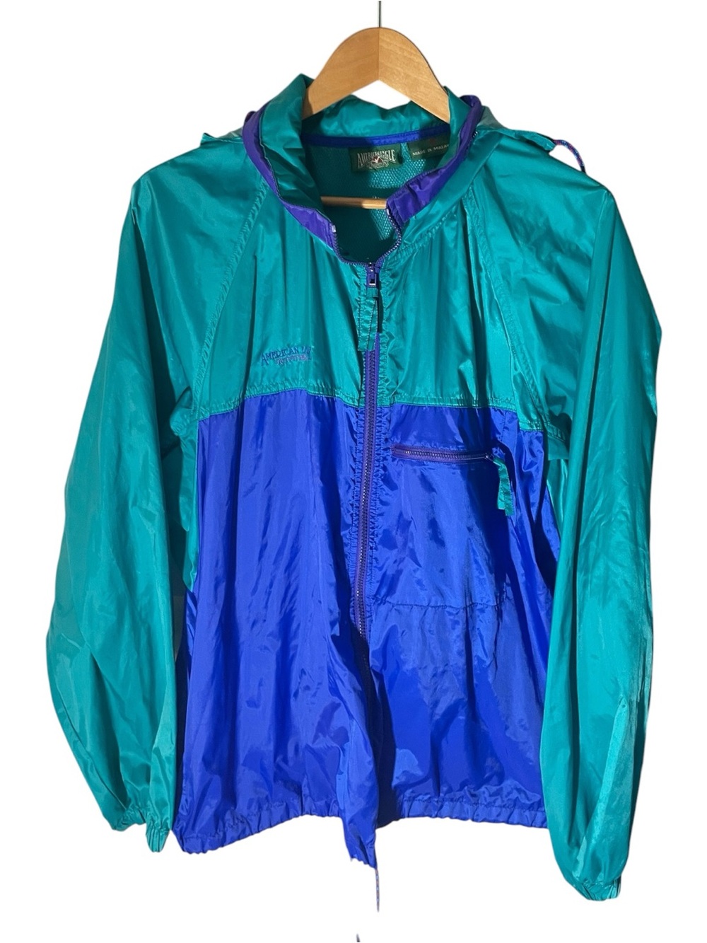 X7- Vintage AE Teal and Royal Blue Colorblock Windbreaker Jacket XL